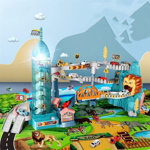 Circuit voiture enfant avec animaux et décor paysager intégré. Circuit Voiture Enfant tanière de lion