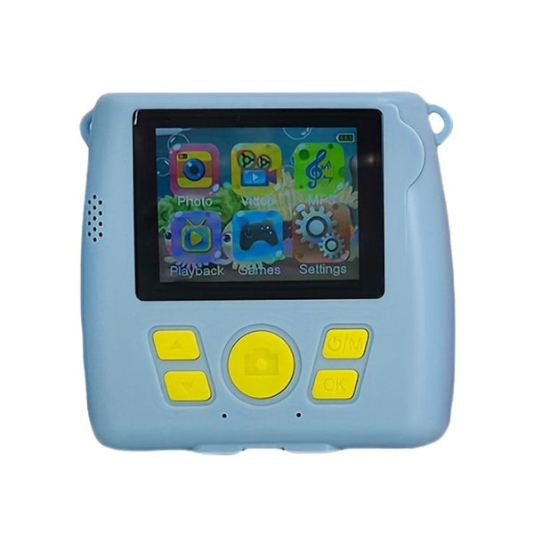Vue arrière d’un Appareil Photo Enfant bleu avec écran et boutons jaunes – Impression Instantanée