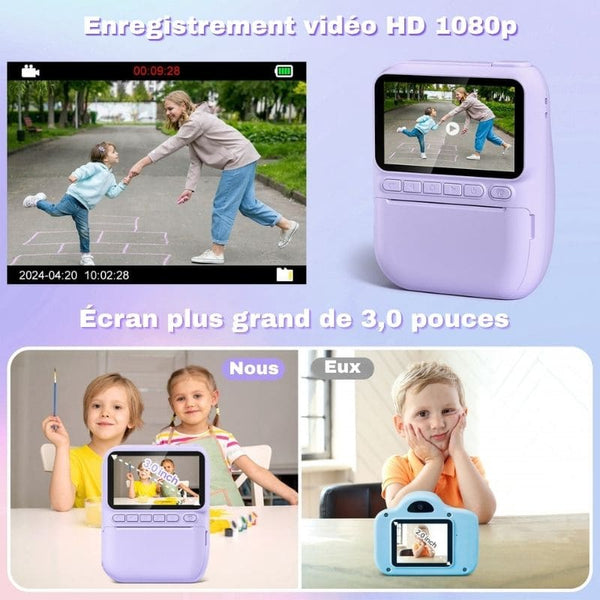 Enfant utilisant un Appareil Photo Enfant avec Impression Instantanée et grand écran HD – Cocon d'Ange