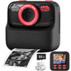 Appareil photo avec objectif zoom rouge, imprimante photo, papier photo et carte mémoire sur fond blanc - Appareil Photo Instantané pour Enfant