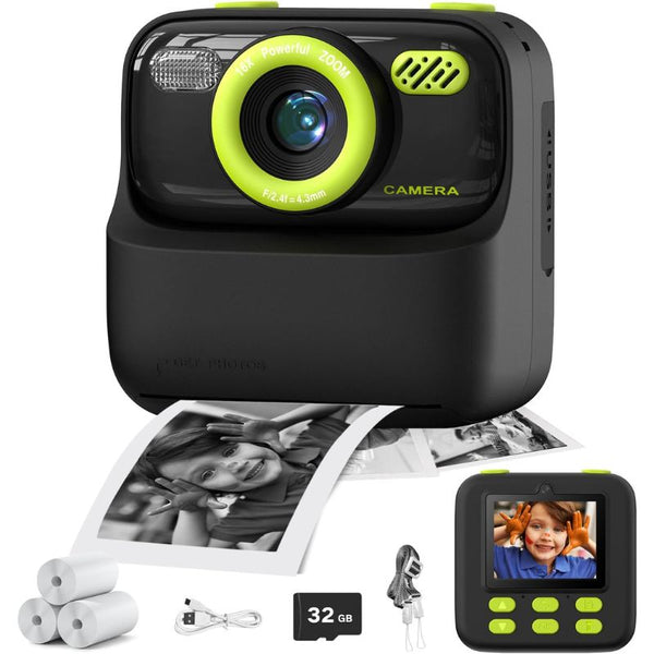 Appareil Photo Instantané pour Enfant noir et vert avec impression photo et accessoires