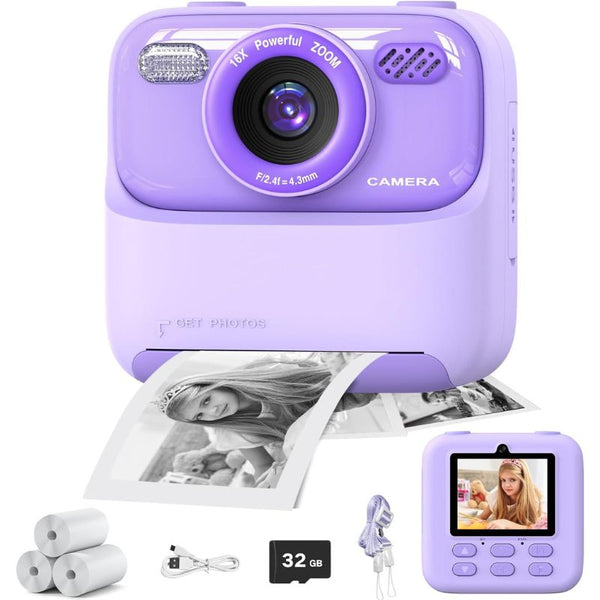 Appareil Photo Instantané pour Enfant violet avec impression photo et carte 32 Go