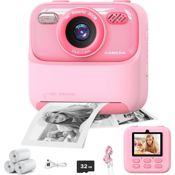 Appareil Photo Instantané pour Enfant rose avec impression photo et accessoires