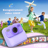 Des enfants jouant dehors avec un appareil photo jouet violet et un texte indiquant « enregistrement vidéo 1080P » - Appareil Photo Instantané pour Enfant
