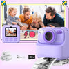 Appareil photo numérique violet avec écran et accessoires sur fond rose - Appareil Photo Instantané pour Enfant