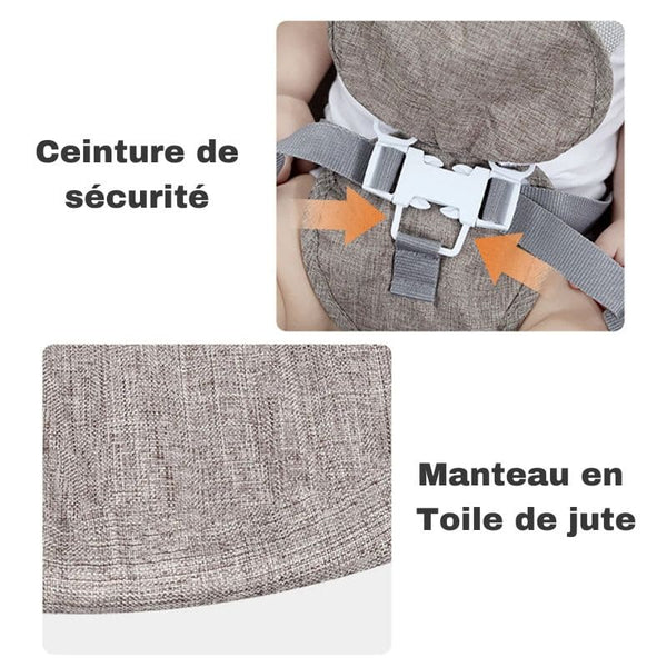Sécurité renforcée : Balancelle Bébé Électrique avec ceinture et tissu en jute - Cocon d'Ange.