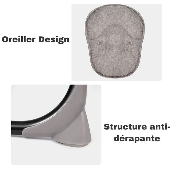 Détails sécurisés : Balancelle Bébé Électrique avec oreiller et structure antidérapante - Cocon d'Ange.