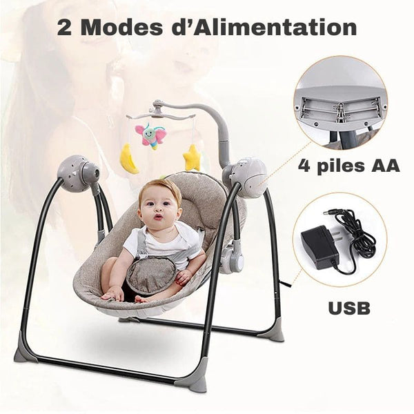 Balancelle Bébé Électrique avec alimentation USB et à piles pour plus de flexibilité - Cocon d'Ange.