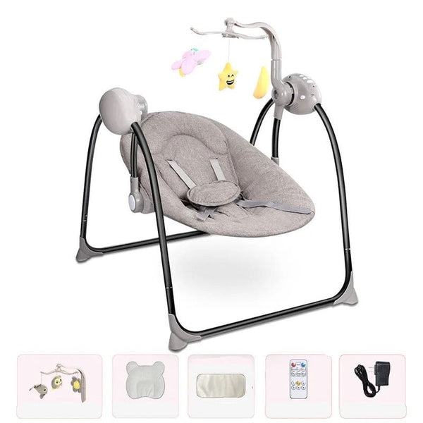 Balancelle Bébé Électrique grise avec accessoires inclus pour le confort de bébé - Cocon d'Ange.