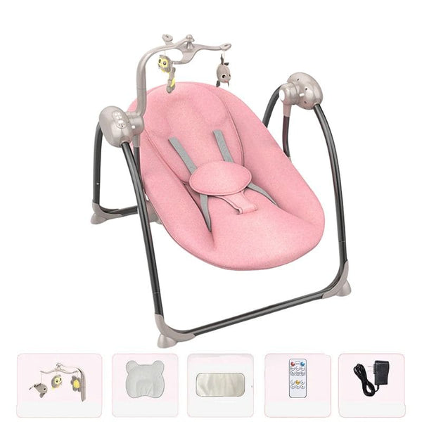 Balancelle Bébé Électrique rose élégante avec design sécurisé et accessoires - Cocon d'Ange.