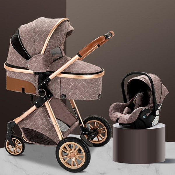 Poussette 3 en 1 Rose Taupe avec finition diamantée et cosy assorti – Cocon d'Ange