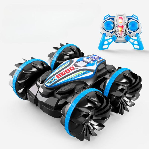 Voiture Télécommandée Amphibie bleue en action avec télécommande classique – Cocon d'Ange