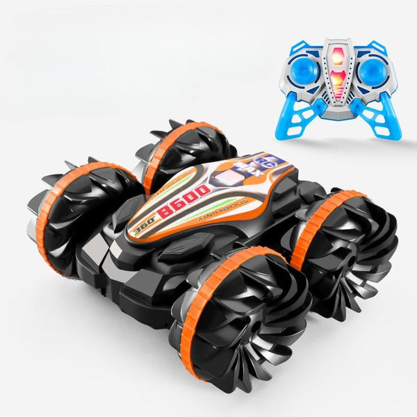 Voiture Télécommandée Amphibie orange en action avec télécommande classique – Cocon d'Ange