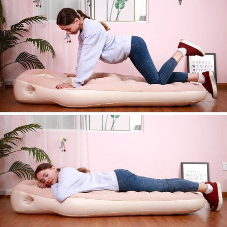 Coussin de Grossesse Gonflable beige utilisé pour améliorer le confort en position couchée.