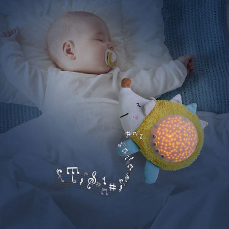 Veilleuse bébé hérisson émettant une douce mélodie pour aider bébé à s'endormir.