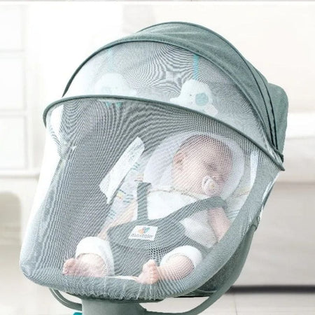 Balancelle Bébé Électrique avec moustiquaire intégrée pour protéger votre enfant des insectes.