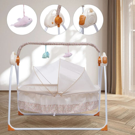 Berceau Bébé Électrique avec jouets suspendus et panneau de contrôle intégré.