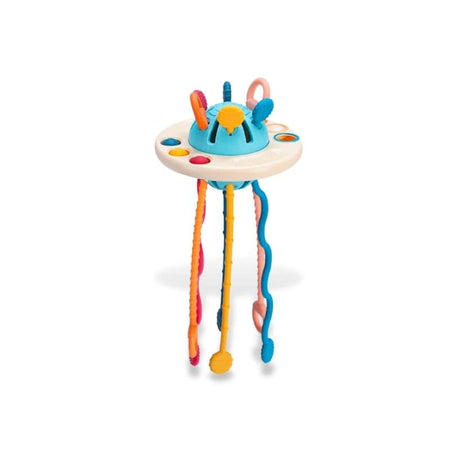 Jouet de dentition bébé multifonction en forme de soucoupe pour éveiller la curiosité.