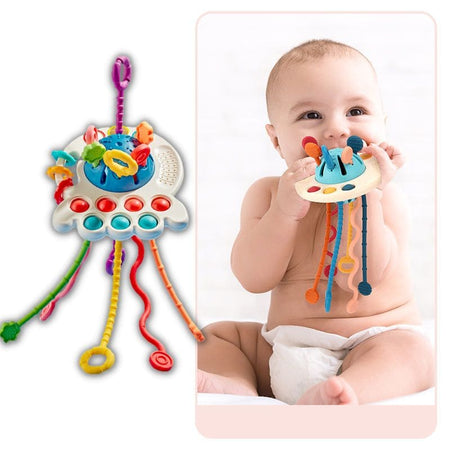 Jouet de dentition bébé avec design attrayant et couleurs vives.