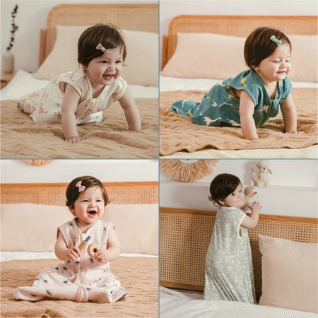 Bébés portant une Gigoteuse d’Été Bébé dans différents motifs et positions