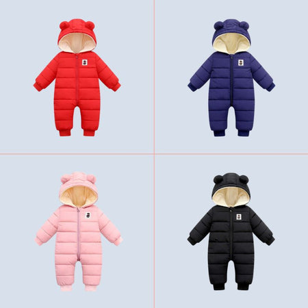 Ensemble de couleurs pour la Combinaison Pilote Bébé : rouge, bleu, rose et noir.