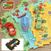 Alimentation et Composants du Circuit voiture Puzzle : voitures, panneaux de signalisation, et éléments interactifs.