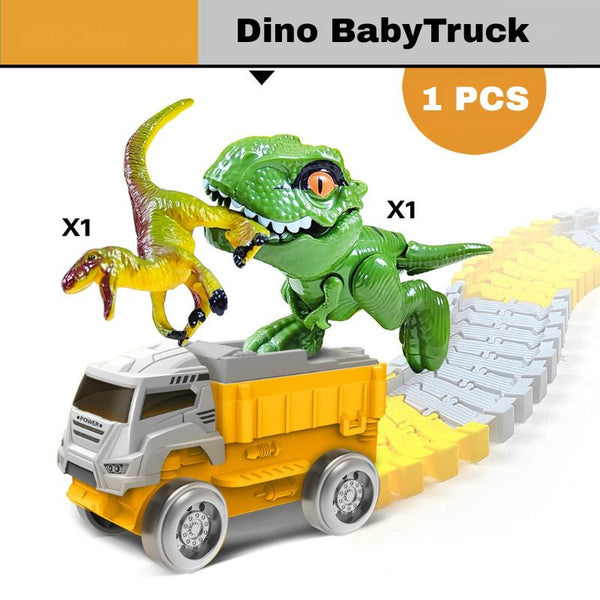 Camion jouet avec figurine de dinosaure vert sur fond blanc – Circuit Looping – Camions Dinosaure pour Enfants - Cocon d’Ange