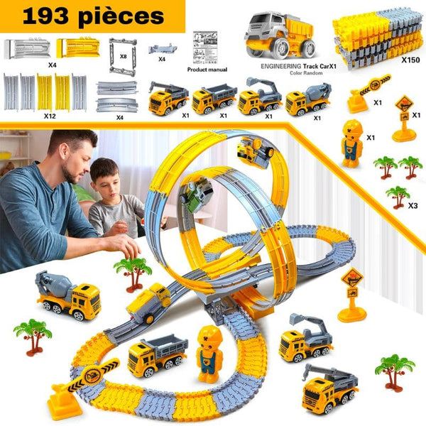 Contenu complet du pack 193 pièces du Circuit Looping avec accessoires inclus - Camions de Chantier pour Enfants - Cocon d’Ange.