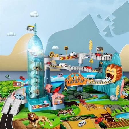 Circuit voiture enfant avec animaux et décor paysager intégré. Circuit Voiture Enfant tanière de lion