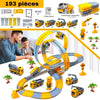 Circuit voiture avec accessoires et véhicules, avec un homme et un enfant en train de jouer – Pack de 193 pièces – Circuit Voiture Enfant.