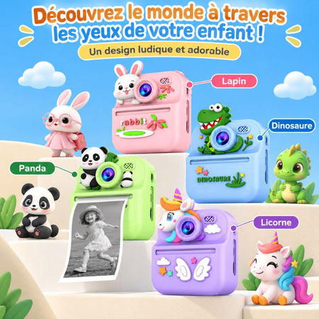 Quatre appareils photo instantanés AnimoCam aux designs lapin, dinosaure, panda et licorne - Cocon d'Ange