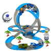 Circuit voiture enfant MegaLoop bleu et gris avec double looping, camions et univers spatial - Cocon d'Ange