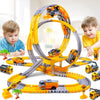 Circuit voiture enfant MegaLoop jaune et gris avec triple looping et véhicules de chantier - Cocon d'Ange