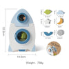 Dimensions de la fusée en bois RocketWiz et de ses différentes formes colorées à encastrer - Cocon d'Ange
