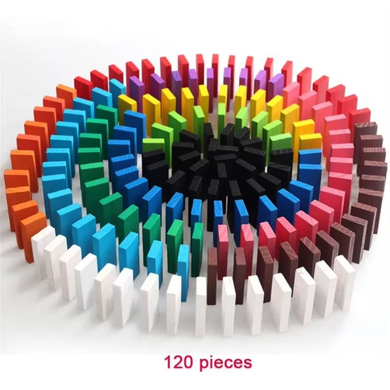 Les 120 dominos en bois DominoBlox disposés en cercles concentriques multicolores - Cocon d'Ange
