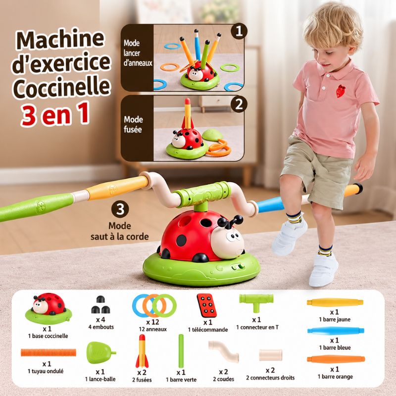 Jeu multi-activités enfant ActiBug 3 en 1 avec lancer d'anneaux, fusée et corde à sauter - Cocon d'Ange
