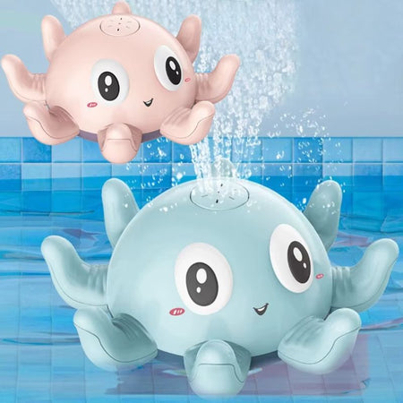 Les deux coloris de la pieuvre Octopus projetant leur jet d'eau à la surface du bain - Cocon d'Ange