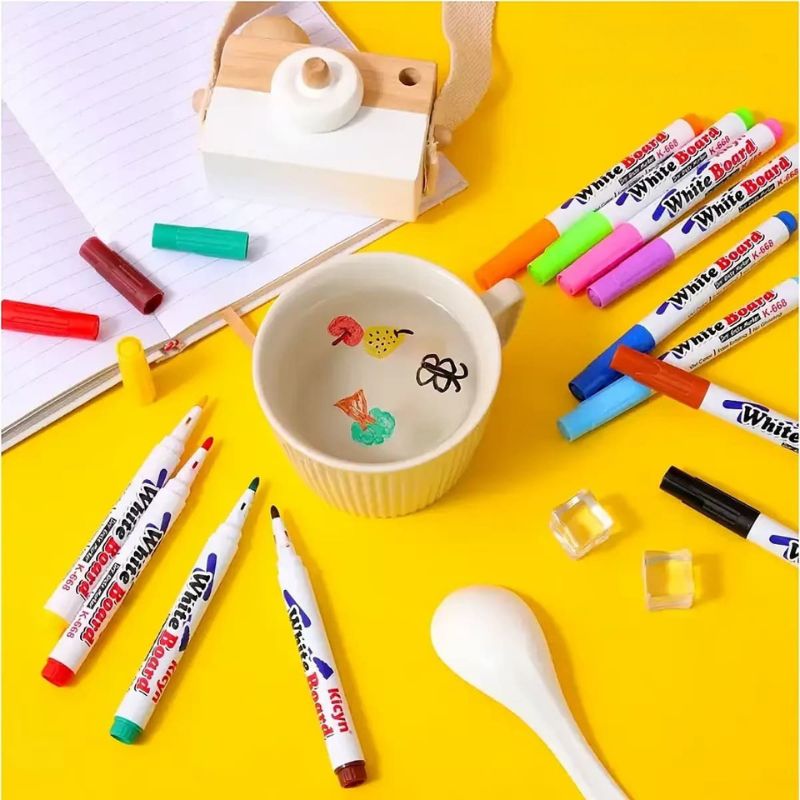 Feutres MagicPaint, bol et cuillère blanche avec des motifs dessinés prêts à flotter - Cocon d'Ange
