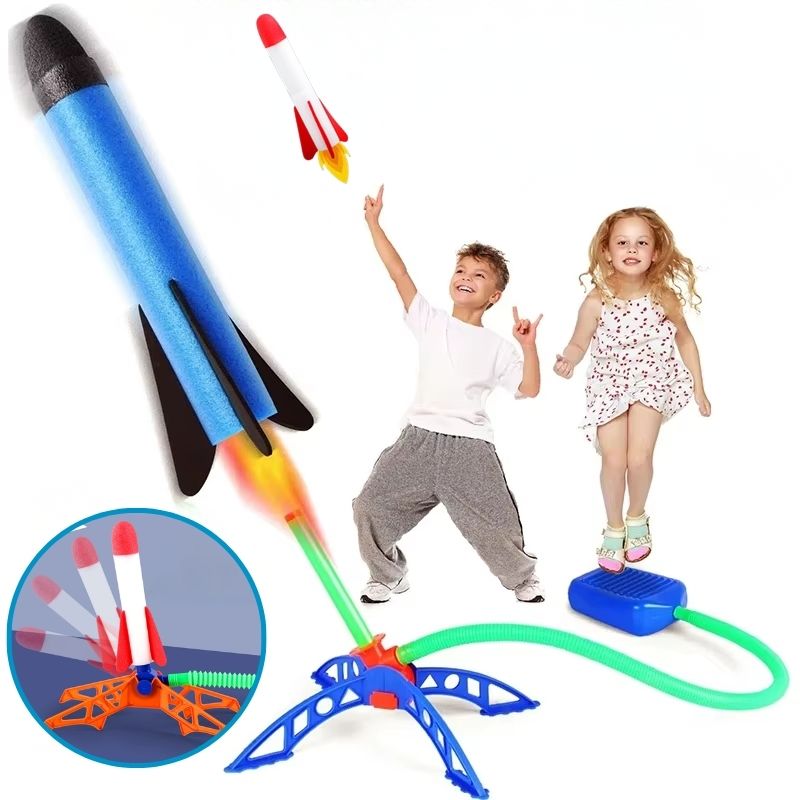 Enfants sautant sur le soufflet pour lancer une fusée SkyShooter dans les airs - Cocon d'Ange