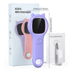 Pack du microscope enfant violet avec sa boîte, son câble USB et ses dimensions - Cocon d'Ange