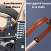 Détails techniques : suspension amortissante et poignée en cuir cousu main – Poussette 3 en 1 – Cocon d'Ange